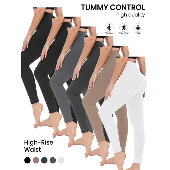 ILYSS 6-pack High Waisted Leggings for Women - No See Through Tummy Control Cycling Workout Yoga Pants