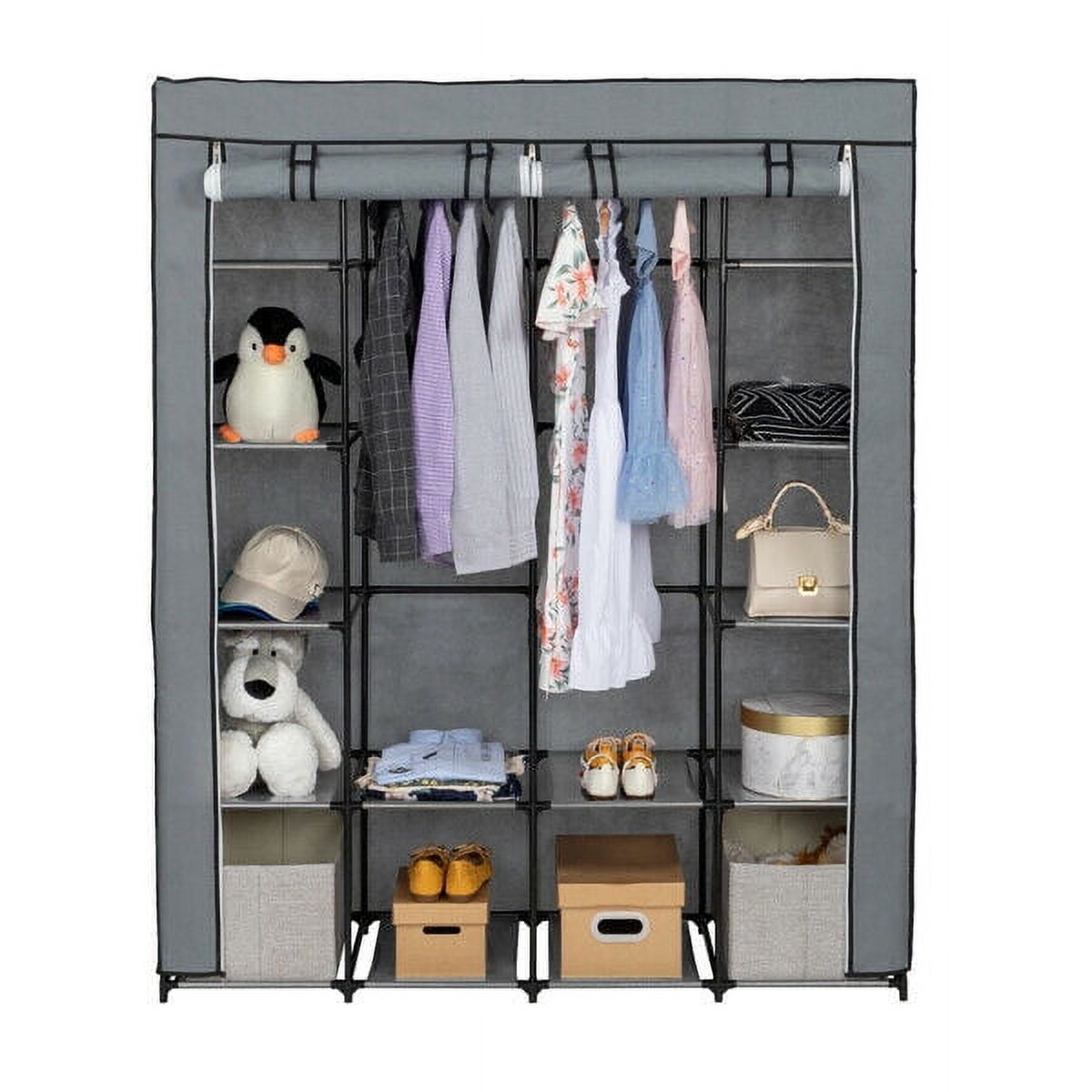 Portable Closet Organizer With Shelves - 50x18x66 Inch Standing Wardrobe For Clothes Storage