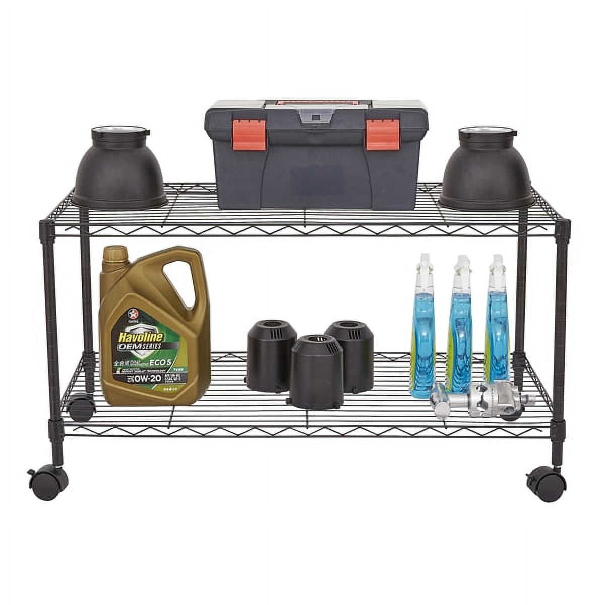 2-Pack 5-Shelf Wire Storage Racks On Wheels - 63" Tall, 30" Wide, Black Steel Rolling Shelves