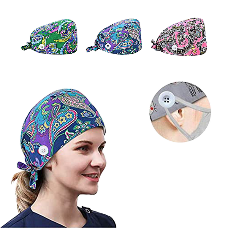 Homenesgenics Winter Hats with Ear Flap for Women Scrub Cap with Buttons Bouffant Hat with Sweatband for Womens and Mens Clearance, Women's, Size: One
