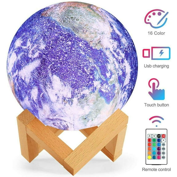 IM Beauty Moon Lamp Night Light 6 inch 16 Colors 3D Galaxy Star Lamp LED Globe Light with Wood Stand,Touch,Pat and Remote Control USB Rechargeable for as Gifts for Baby Girls Boys Lover Family