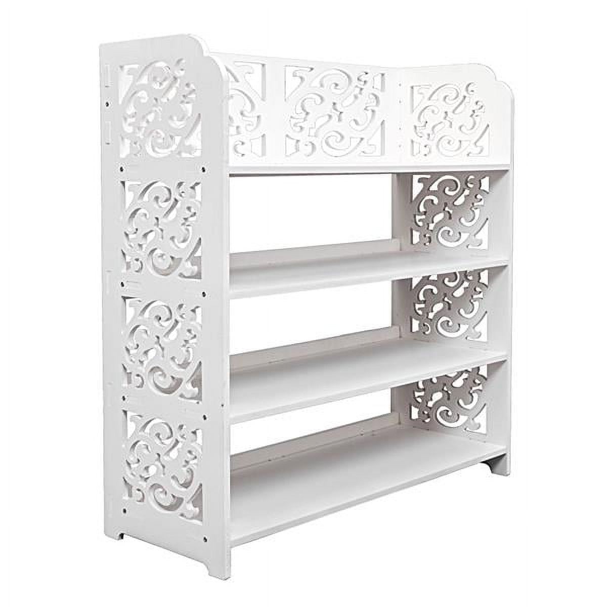 White 4-Tier Scrollwork Shoe Rack Organizer