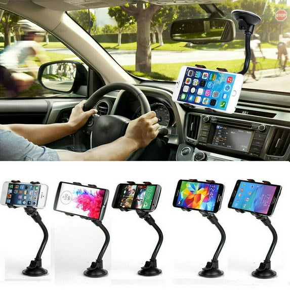 IM Beauty Car Phone Mount Windshield, Long Arm Clamp iVoler Universal Windshield with Double Clip Strong Suction Cup Cell Phone Holder Compatible with iPhone 13 12 11 Pro XS Max 7 8 6 Plus