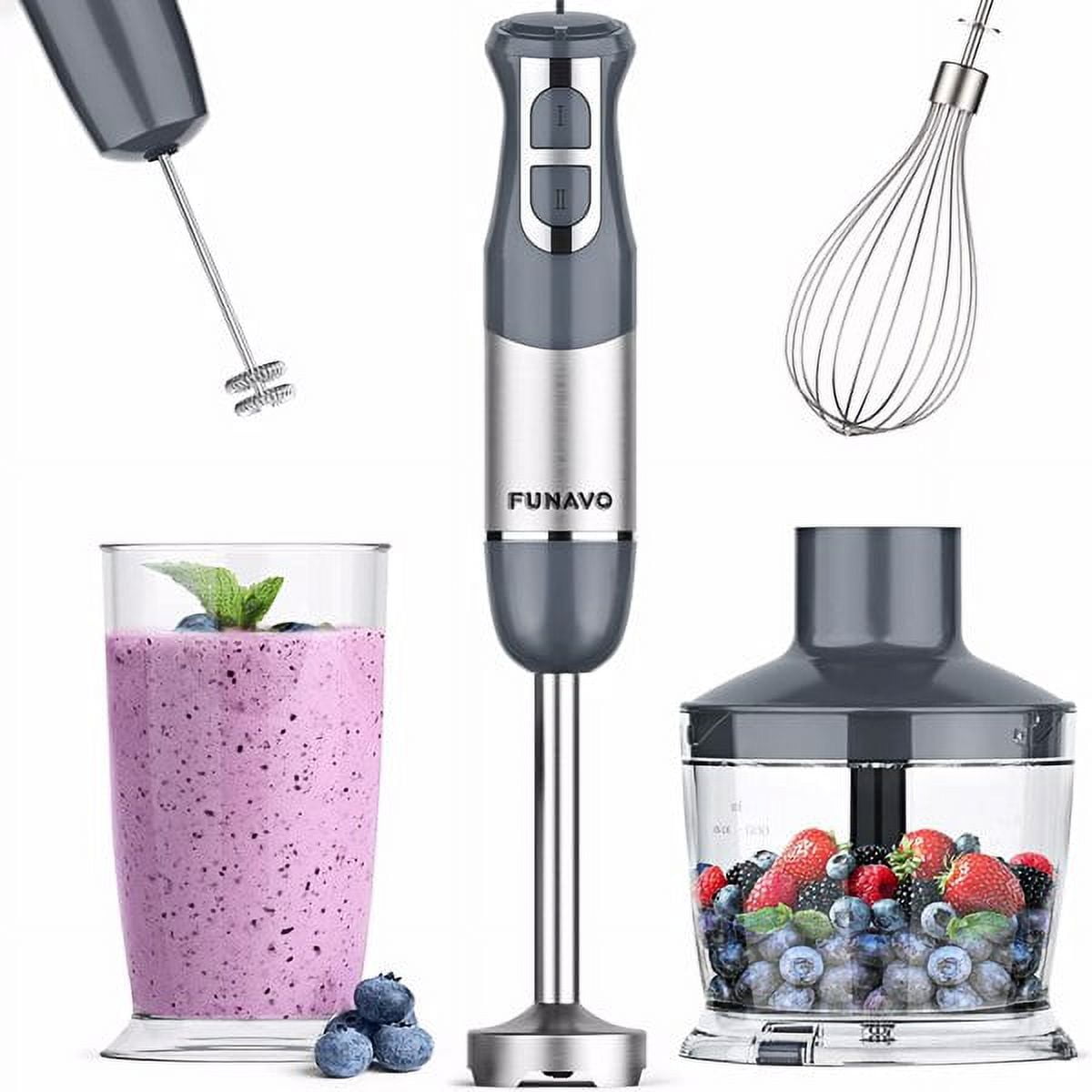 Immersion Blender Handheld, OUTRONSM Hand Blender with 4-point thickened SS  blades, Milk Frother, Egg Whisk for Coffee Milk Foam, Puree Baby Food