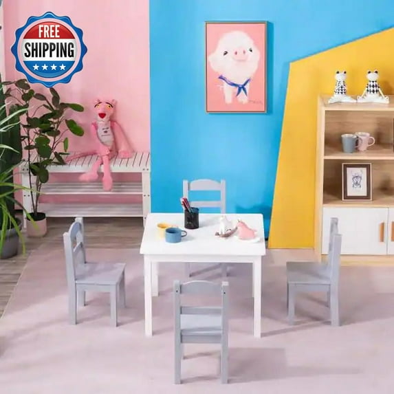 IM Beauty Kids Table Chairs 5 Pieces Set,25.98 x 22.05 x 18.9 inch Rectangular Adjustable Height, Paintable Art Desktop, Plastic Students Desk and Seats