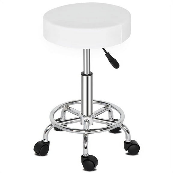 IM Beauty Swivel Bar Stool, Round Stool Ha Ha Feet Rotation Bar Stool ,Height Adjustable Mobile Swivel PU Leather Bar Stool White