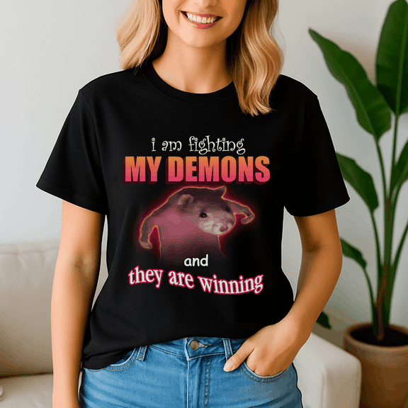 IM Fighting My Demons And They Are Winning Word Art, Cat Meme Shirt, Meme Tee, Trending Tshirt, Funny Friend Gift, Quote Cute