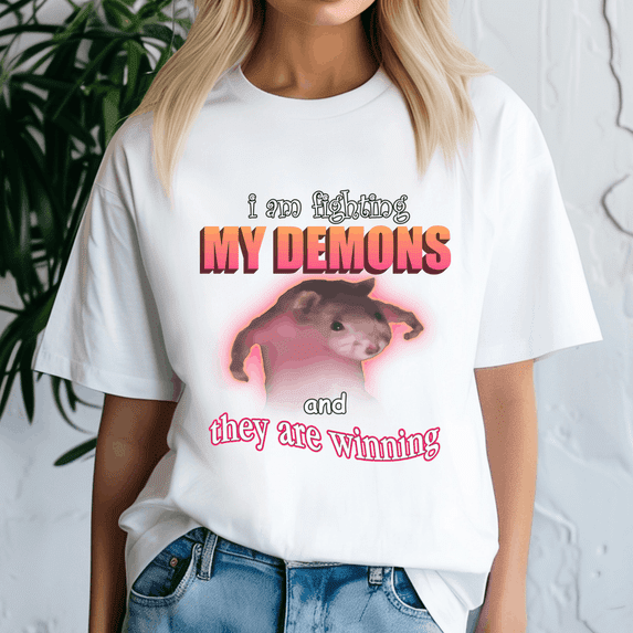 IM Fighting My Demons And They Are Winning Word Art, Cat Meme Shirt, Meme Tee, Trending Tshirt, Funny Friend Gift, Quote Cute