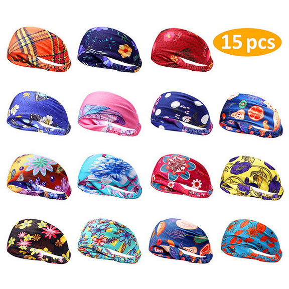 IM Lashes Boho Headbands for Women Yoga Sport Athletic Headwraps Elastic Exercise Hair Bands Sweat Wicking Hair Bands, Multi-color, Pack of 15