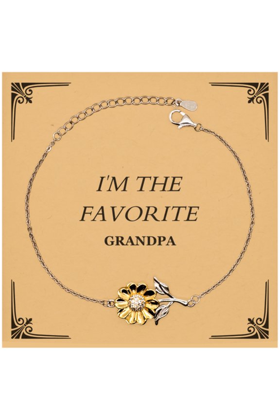 IM THE FAVORITE Grandpa Sunflower Bracelet - Engraved Gift for Grandpa, Birthday, Christmas, Fathers Day, Veterans Day, Thanksgiving, Graduation, Family Gathering, Unique Grandpa Bracelet