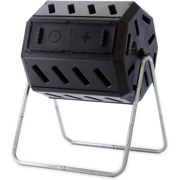 IM4000 Dual Chamber Tumbling Composter Canadian-Made, 100% Recycled Resin - Outdoor Rotating Compost Tumbler Bin for Garden, Kitchen, and Yard Waste, Black (37 Gallon)