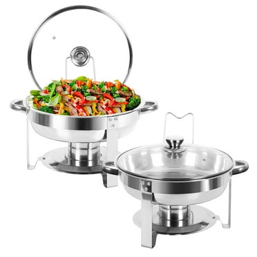 IMACONE 5QT Chafing Dish Buffet Set 2-Pack with Glass Lid & Holder, Stainless Steel Round Chafer Set for Catering