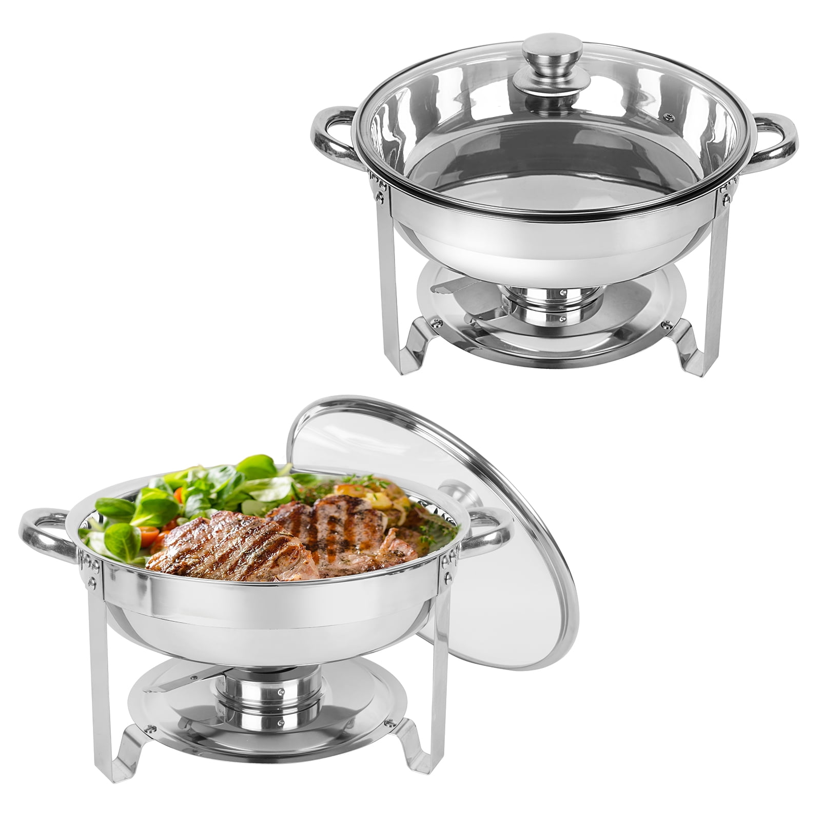 IMACONE Chafing Dish Buffet Set,5Qt 4 Packs Stainless Steel Round Catering Warmer Set with Glass Lid