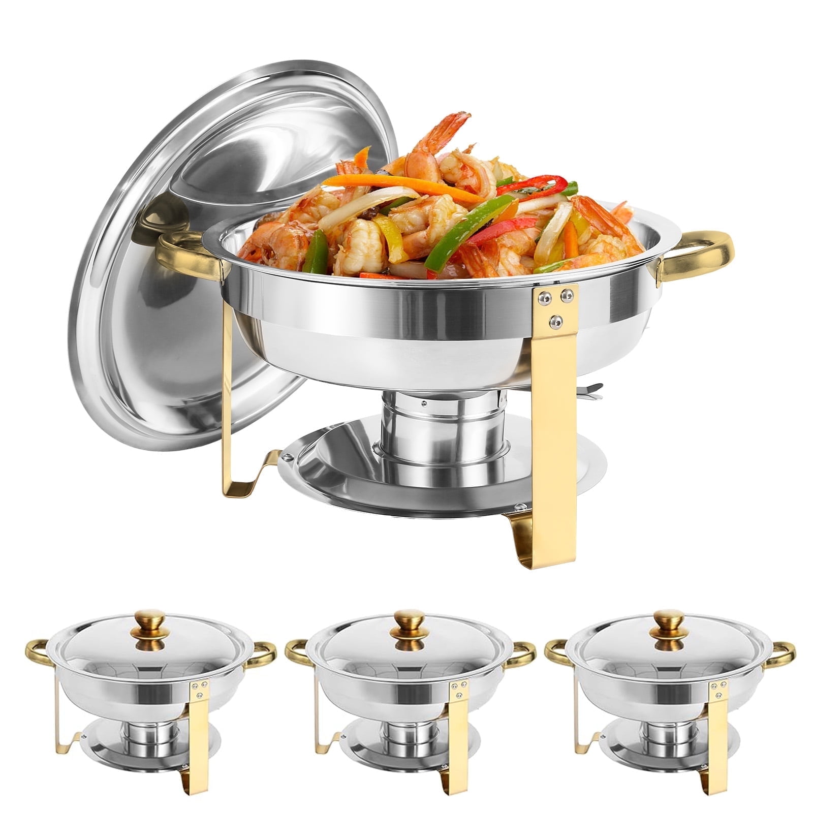 IMACONE 5QT Stainless Steel Chafing Dish Set, 4 Pack Party Catering Buffet Warmer w/ Gold Frame