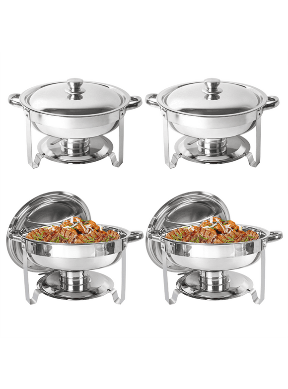 IMACONE Chafing Dish Buffet Set, 5Qt 4-Pack Stainless Steel Round Catering Warmer Set for Breakfast