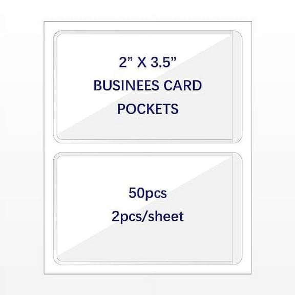IMAGAME Clear Adhesive Business Card Pocket swith Side Open for Loading, 50 Pack, Plastic Labels Holders for Storage Bins and Library Card, Ideal for Organizing and Protecting Your Business Cards