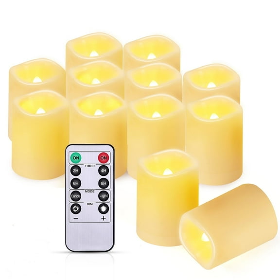IMAGE 12 Pcs Flameless Candles Flickering LED Tea Lights With Remote For Christmas Wedding Decor, Warm Yellow