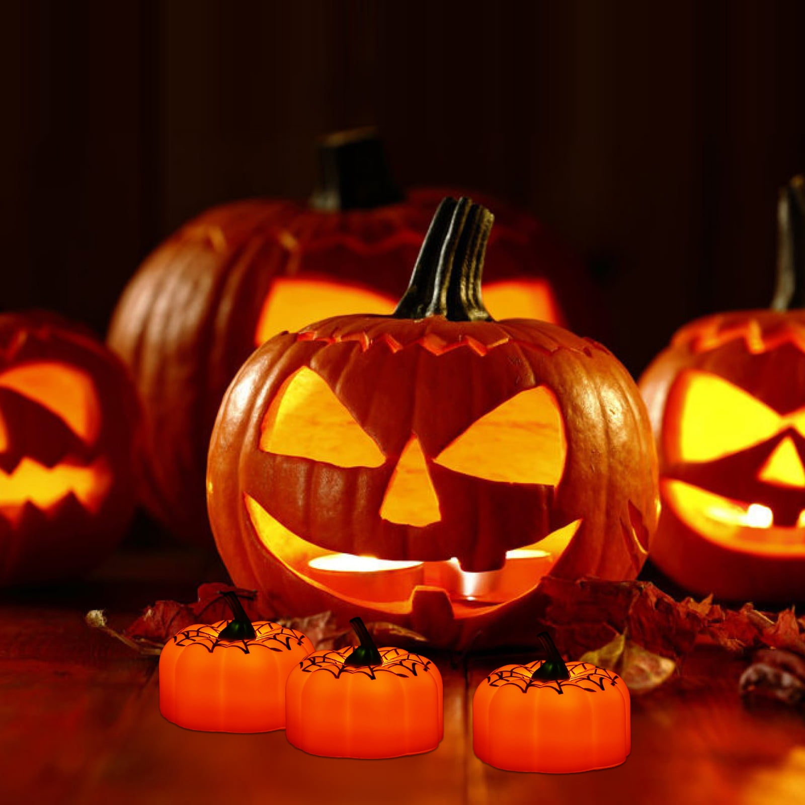 Orange Pumpkin LED Flameless Tealight Candles, 12-Pack
