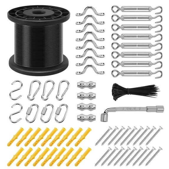 IMAGE 164FT String Light Hanging Kit String Light Suspension Kit with Nylon Coated and Stainless Steel 304 Wire Rope, Light Hanging Kit for Outdoors