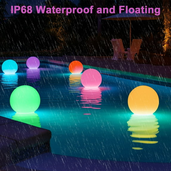 IMAGE 6PCS RGB Color Changing LED Pool Ball Lights with Foldable Hook for Pool Party Garden Outdoor Float Hang Decors