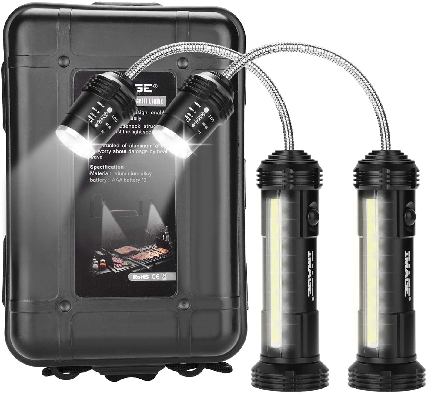 Black Aluminum LED Battery Operated Grill Light Set