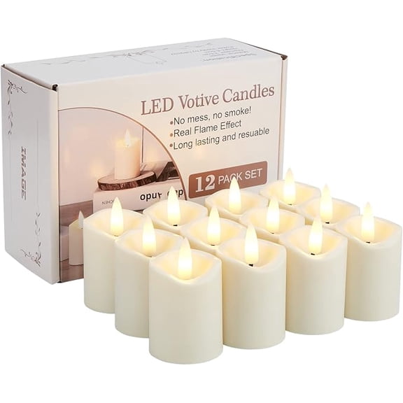IMAGE Flameless Votive Candles 3D Wick LED Candles Light Ivory,12-Pack