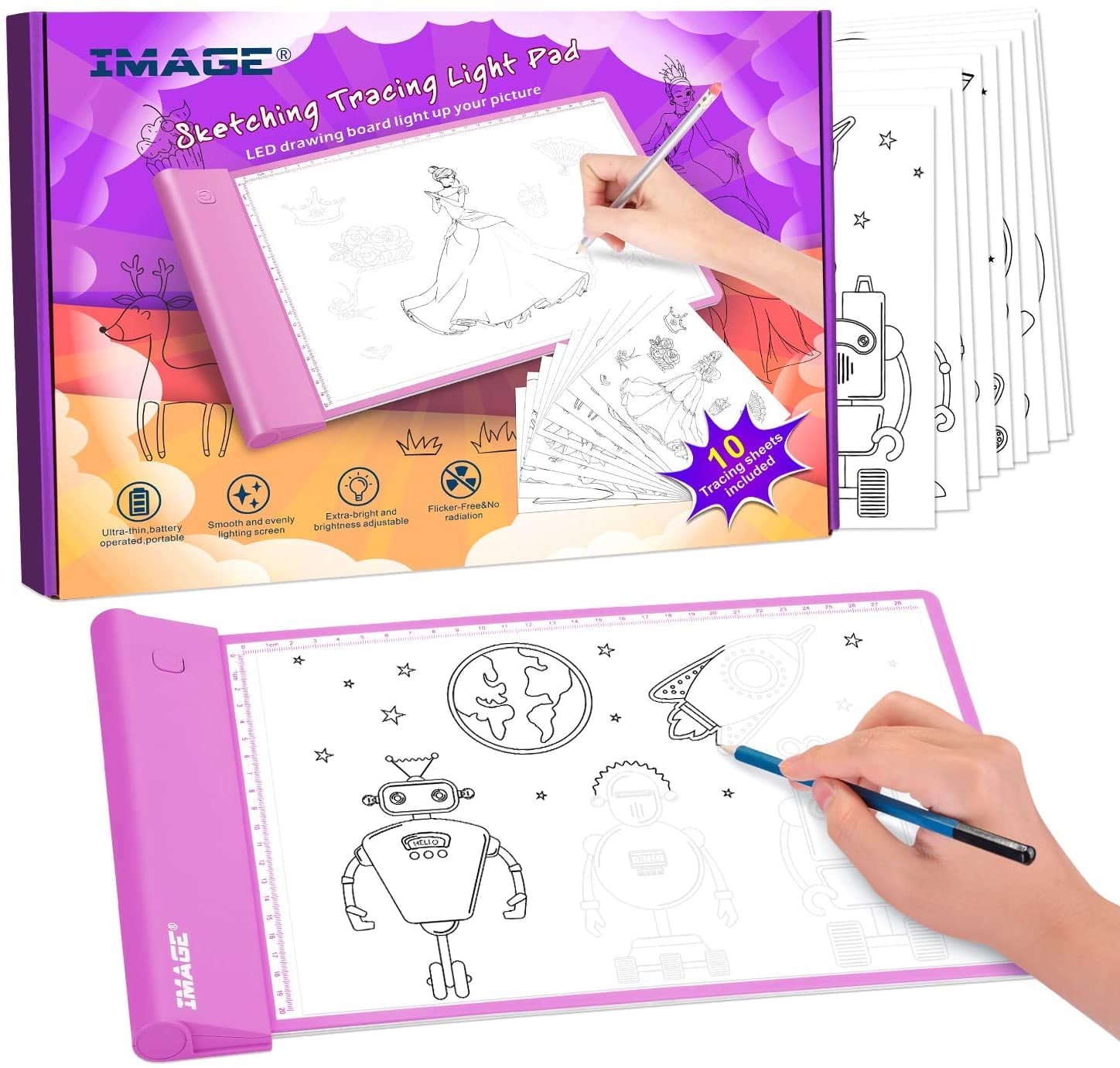 IMAGE Light-up Tracing Pad Pink Coloring Drawing Art Gift Toy Girls Boys Age 6+