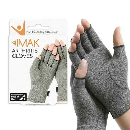 IMAK Compression Arthritis Gloves - Fingerless Gloves for Arthritis Pain Relief Support - Grey - Small