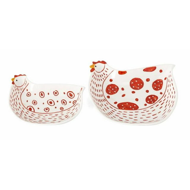 IMAX 23599-2 Farmstead Handpainted Red Chicken Plates - Set of 2