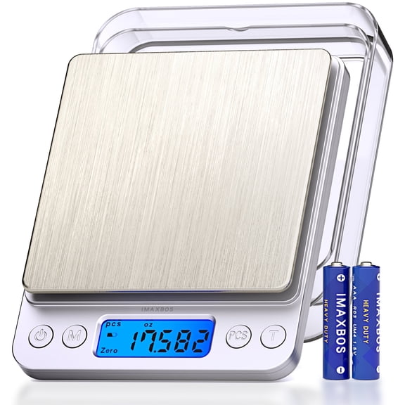 IMAXBOS High Precision Digital Kitchen Scale, 6.6lb/3000g Jewelry Scale, Stainless Steel, Backlit LCD