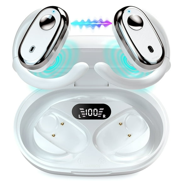 IMAXBOS Open Ear Bluetooth 5.4 Earbuds, 36H Playtime, HiFi Stereo, ENC Calls, IPX5 Waterproof, Lightweight Sports Earphones with Digital Display for Running & Workouts. Stay aware of surroundings.