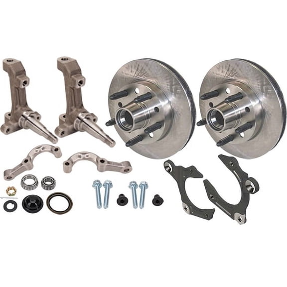 Speedway Motors IMCA Short Arm 3Piece Spindle with AFCO Rotors Kit Front End Spindle and Rotor Brake Kit for Pinto/Mustang II Setup, Forged Heat-Treated Steel Construction