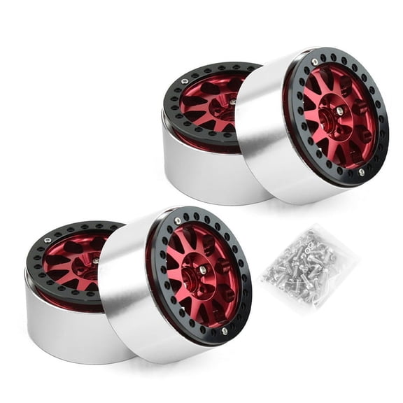 2.2 Inch Beadlock Wheel Rims Heavy Duty Alloy for 1:10 RC Crawler SCX10 -4 4Pcs-Set Red