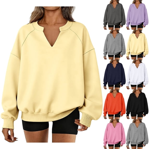 IMENGL Casual Crewneck Sweatshirt for Womens Hoodless Solid Color Lapel Loose Fit Pullover Women's Oversized Sweatshirts,S-3XL
