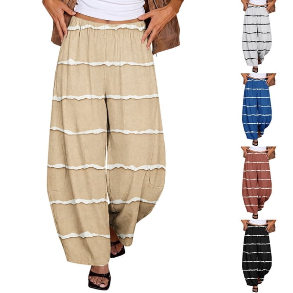 IMENGL Casual Cropped Pants for Women Soft Barrel Baggy Elastic High Waist Comfy with Pockets Trousers Loose Women's Wide Leg Pant,M-XXXL