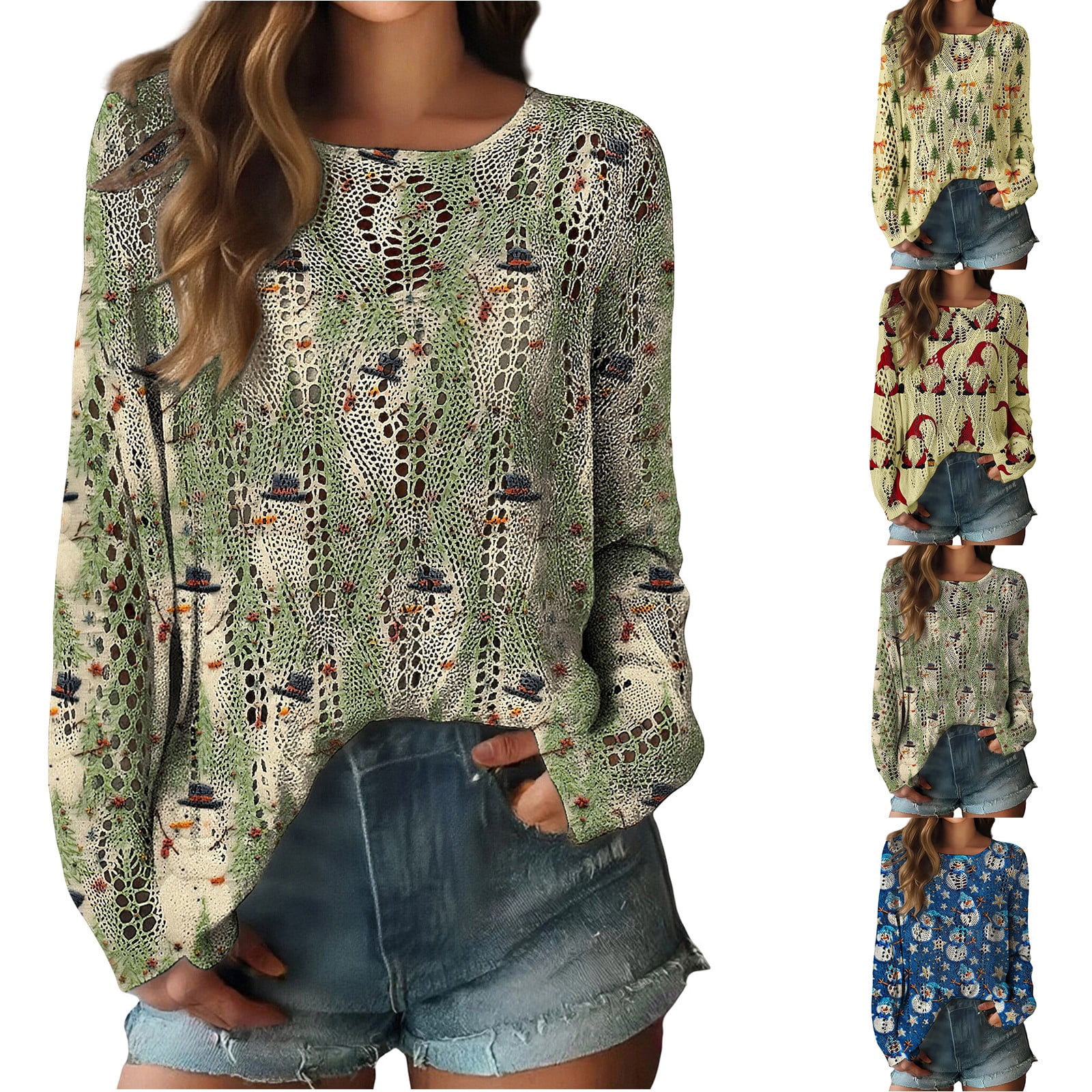 Pattern For Sleeves IMENGL Christmas Sweaters for Women Oversized Plus Size Hollow Out No ...