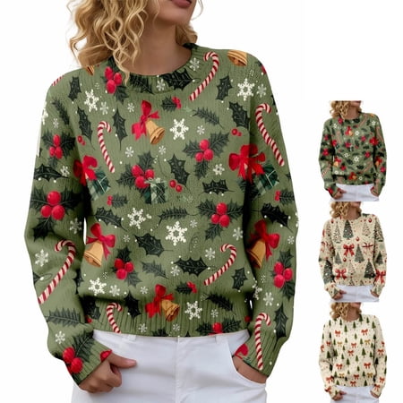IMENGL Christmas Sweaters for Women Long Sleeve Neck Cute Oversized Holiday Pullover Top,Winter Sales,S-XXL