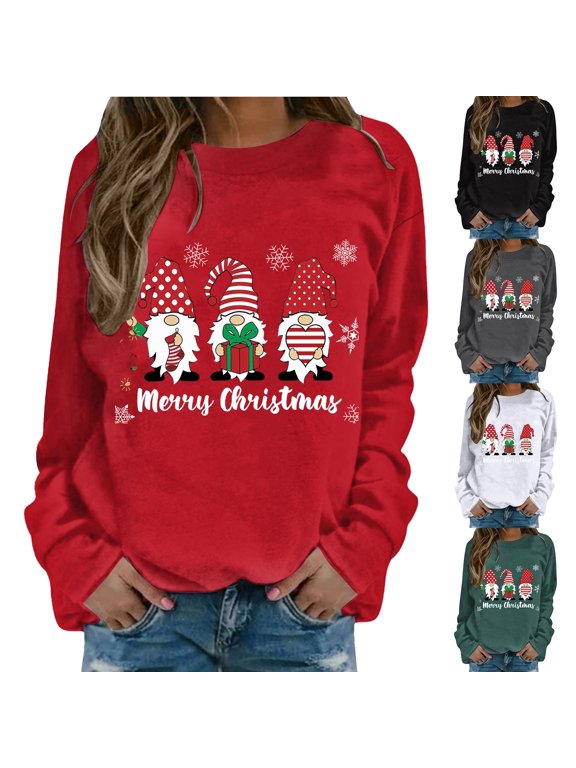 Christmas Sweatshirts for Women Christmas Gnome Tomte Graphic Long Sleeve Crewneck Pullover Tops Casual XMAS Holiday Graphic Sweatshirt Fall Winter 2026,S-3XL,Hot Sales