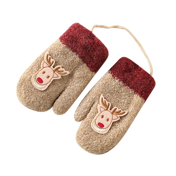 IMENGL Gloves for Women Soft Hanging Neck Plus Velvet Thickening Cute Cartoon Christmas Deer Bag Male and Female Infants and Comfy Women's Work Gloves,Brown