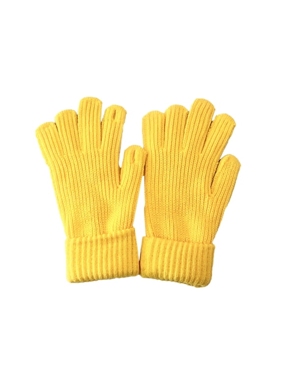 Gloves for Women Comfy Autumn and Winter Casual Solid Color Knit Warm Soft Women's Work Gloves,Yellow