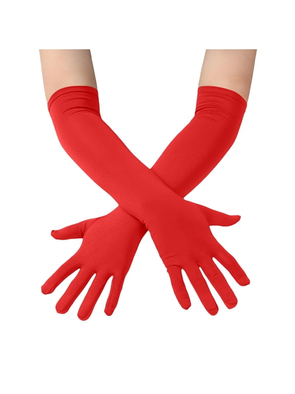Gloves for Women Comfy Men's and Spandex 18" Length Stretchy Halloween Long Opera Soft Women's Work Gloves,Red