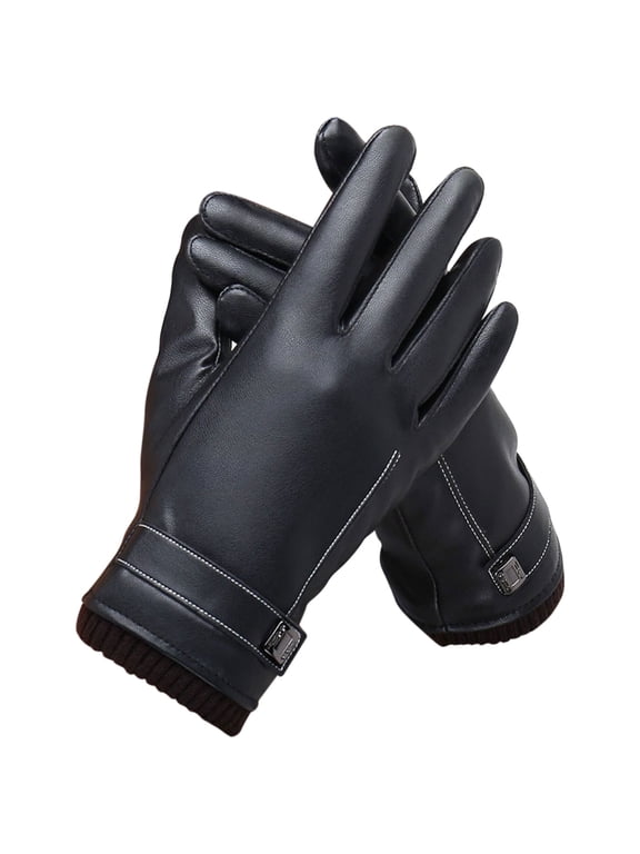 Gloves for Women Comfy Touching Screen Couple Winter PU Driving Riding Cycling Plus Washed Leather Winter Men Soft Women's Work Gloves,Black