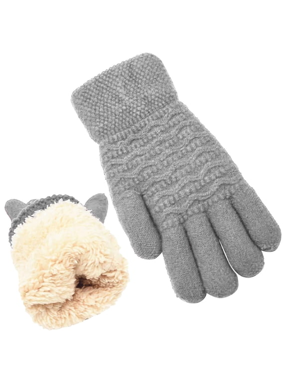 Gloves for Women Soft Winter Warm Screen Thermal Cable Knit Wool Fleece Lined Cold WeatherComfy Women's Work Gloves,Gray