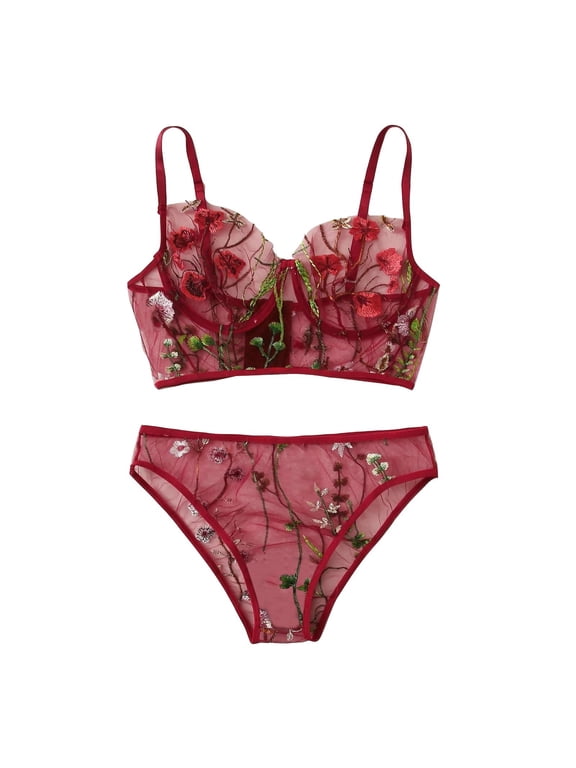 Lingerie for Women Babydoll Bra New Fashion Thong Sleepwear Lace Charming Nightdress Women's Underwear,Red
