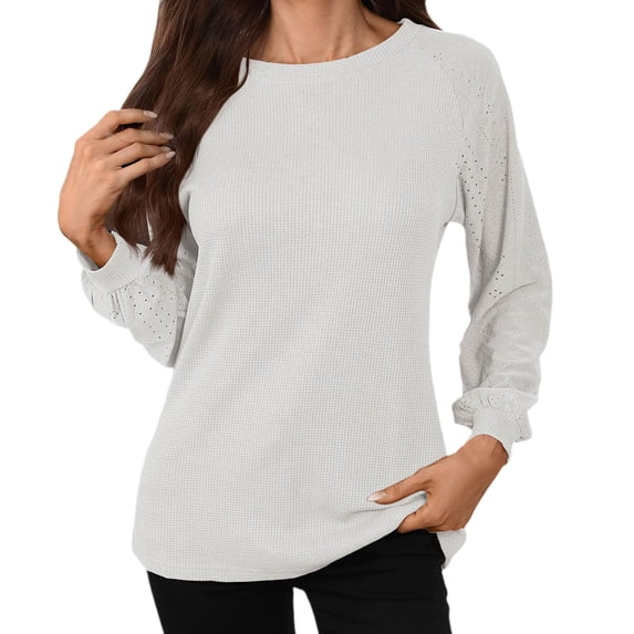 IMENGL Long Sleeve Shirts for Women Casual Knit Loose Fit Length Relaxed Fit Daily Wear Fall Weekend Travel Layering Soft T-Shirt Women's Basic Tee Long Sleeve Tops,White