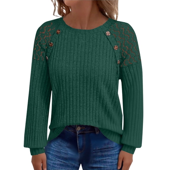 IMENGL Long Sleeve Shirts for Women Casual Lightweight Sweaters V Neck Lace Fall Fashion Clothes T-Shirt Soft Women's Basic Tee Long Sleeve Tops,Green