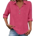 thumbnail image 1 of IMENGL Long Sleeve Shirts for Women Casual Linen 2026 Loose Fit V Neck Button Down Cute Solid Summer Beach Soft T-Shirt Women's Basic Tee Long Sleeve Tops,Red, 1 of 8