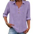thumbnail image 1 of IMENGL Long Sleeve Shirts for Women Casual Linen 2026 Loose Fit V Neck Button Down Cute Solid Summer Beach T-Shirt Soft Women's Basic Tee Long Sleeve Tops,Purple, 1 of 8