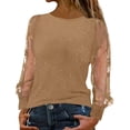 thumbnail image 1 of IMENGL Long Sleeve Shirts for Women Casual Oversized Sweat Knit Striped Crewneck Loose Pullover Khaki Soft T-Shirt Women's Basic Tee Long Sleeve Tops,Brown, 1 of 5
