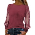 thumbnail image 1 of IMENGL Long Sleeve Shirts for Women Casual Oversized Sweat Knit Striped Crewneck Loose Pullover Khaki Soft T-Shirt Women's Basic Tee Long Sleeve Tops,Brown, 1 of 5